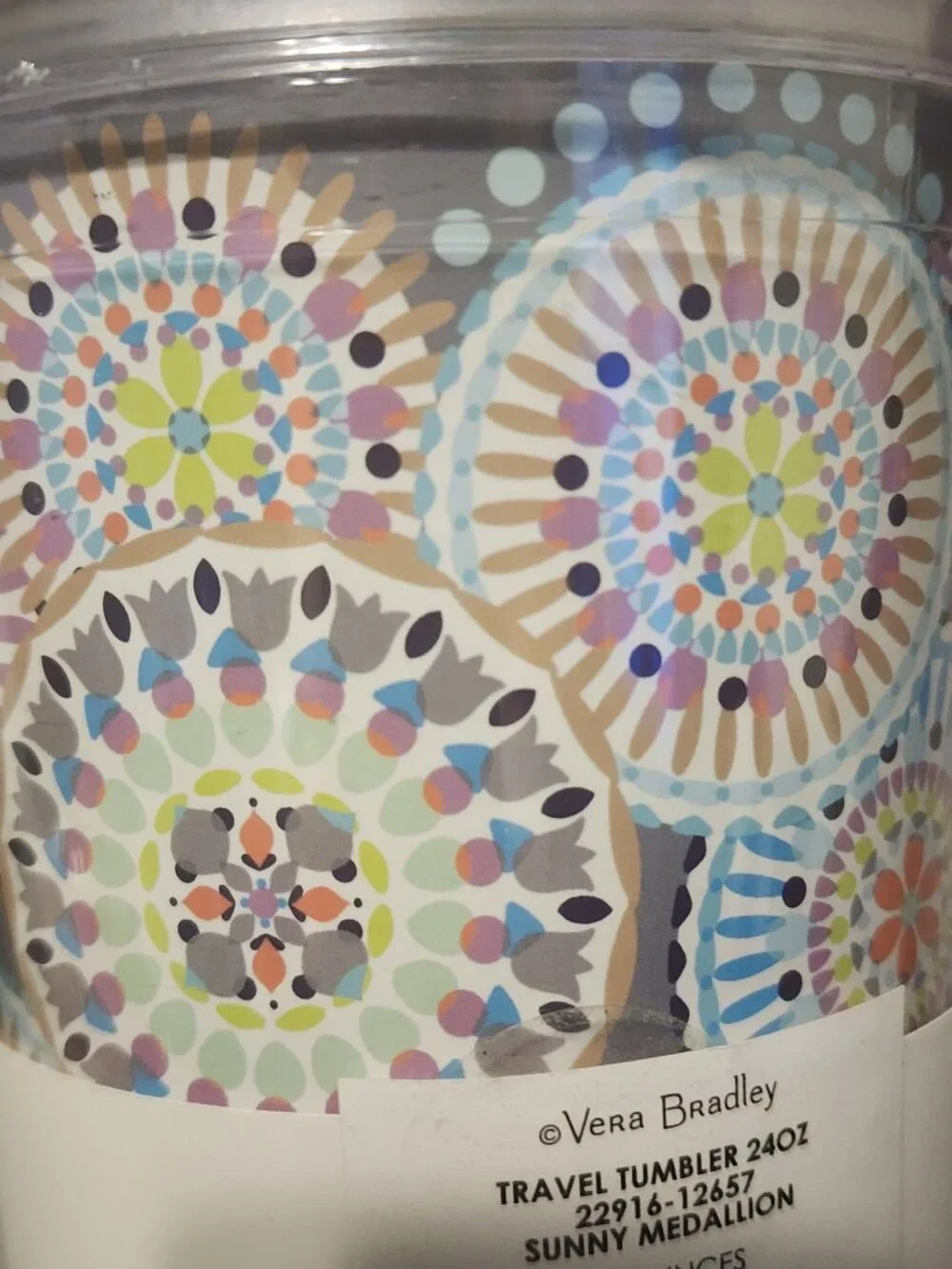 Vera Bradley 24oz Travel Tumbler Sunny Medallion Design